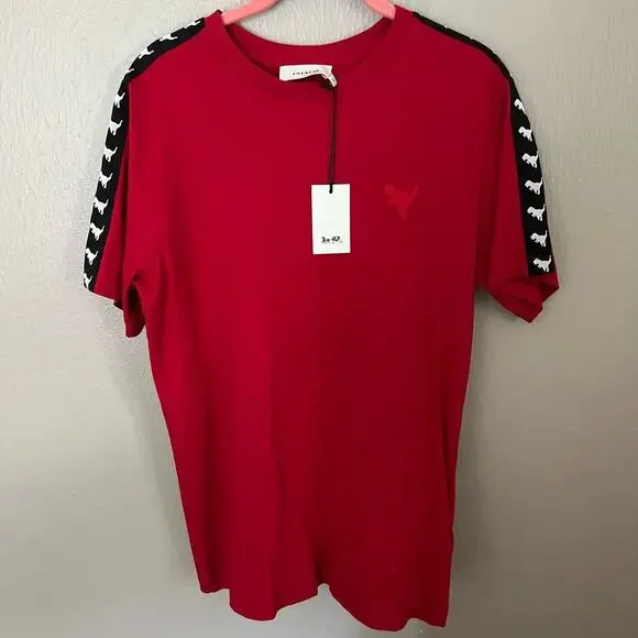 NWT COACH Rexy Tape T-Shirt Red Size Small Casual comfort everyday Short Sleeve - Picture 2 of 7